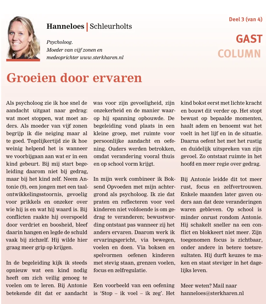 Krantenartikel Groeien door ervaren