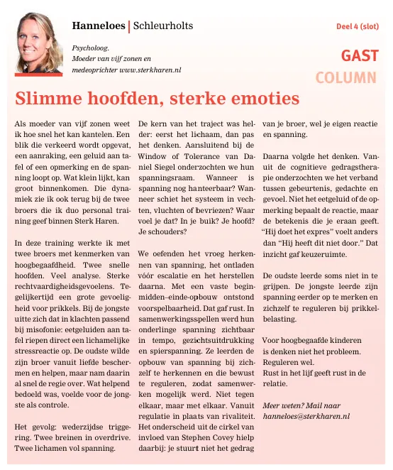 Krantenartikel Slimme hoofden, sterke emoties