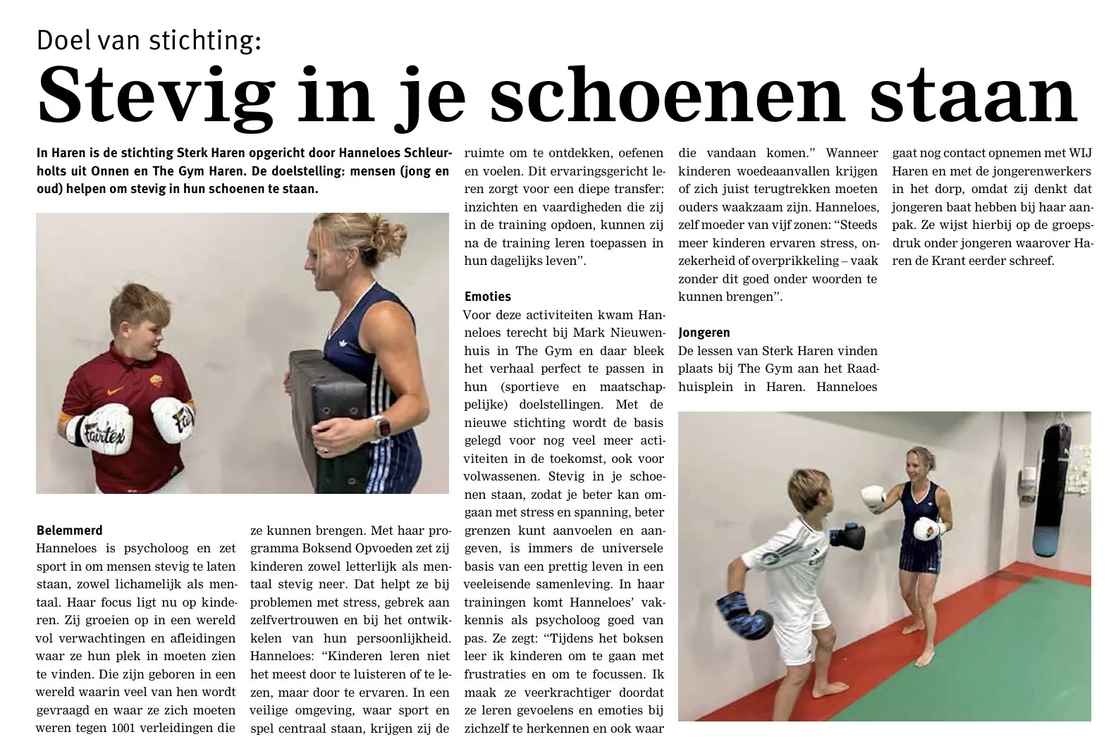 Krantenartikel Stevig in je schoenen staan